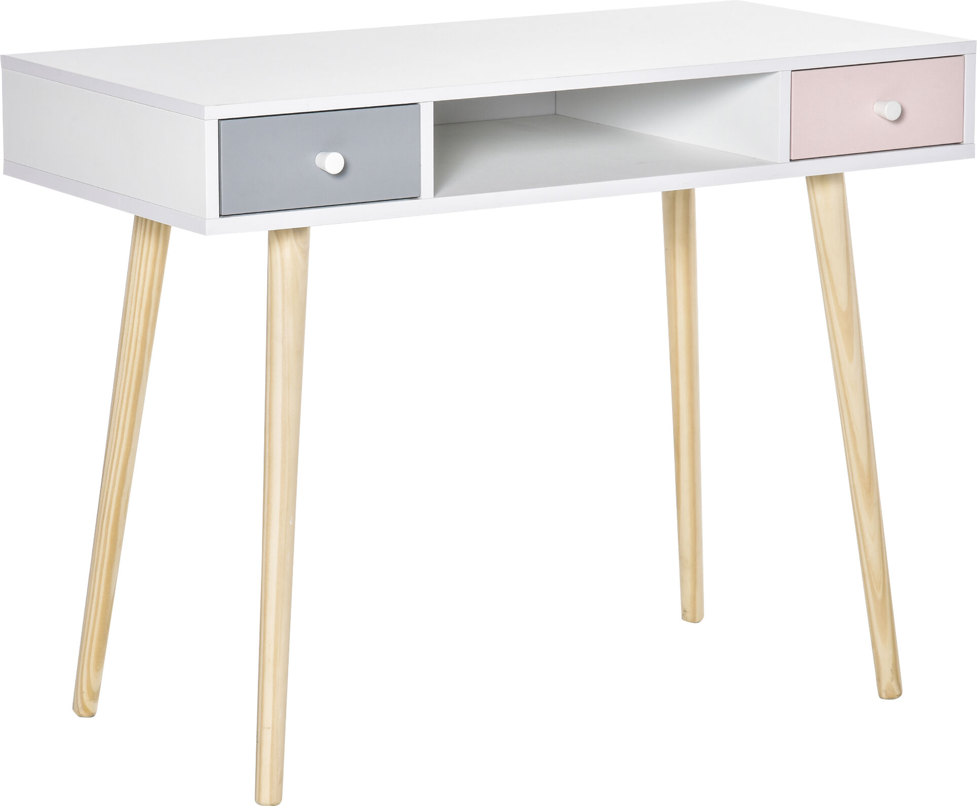 Homcom Mesa de Escritorio Infantil Mesa Consola con 1 Compartimento Abierto y 2 Cajones Estilo Nórdico para Estudio Entrada 100x48x76,5 cm Multicolor