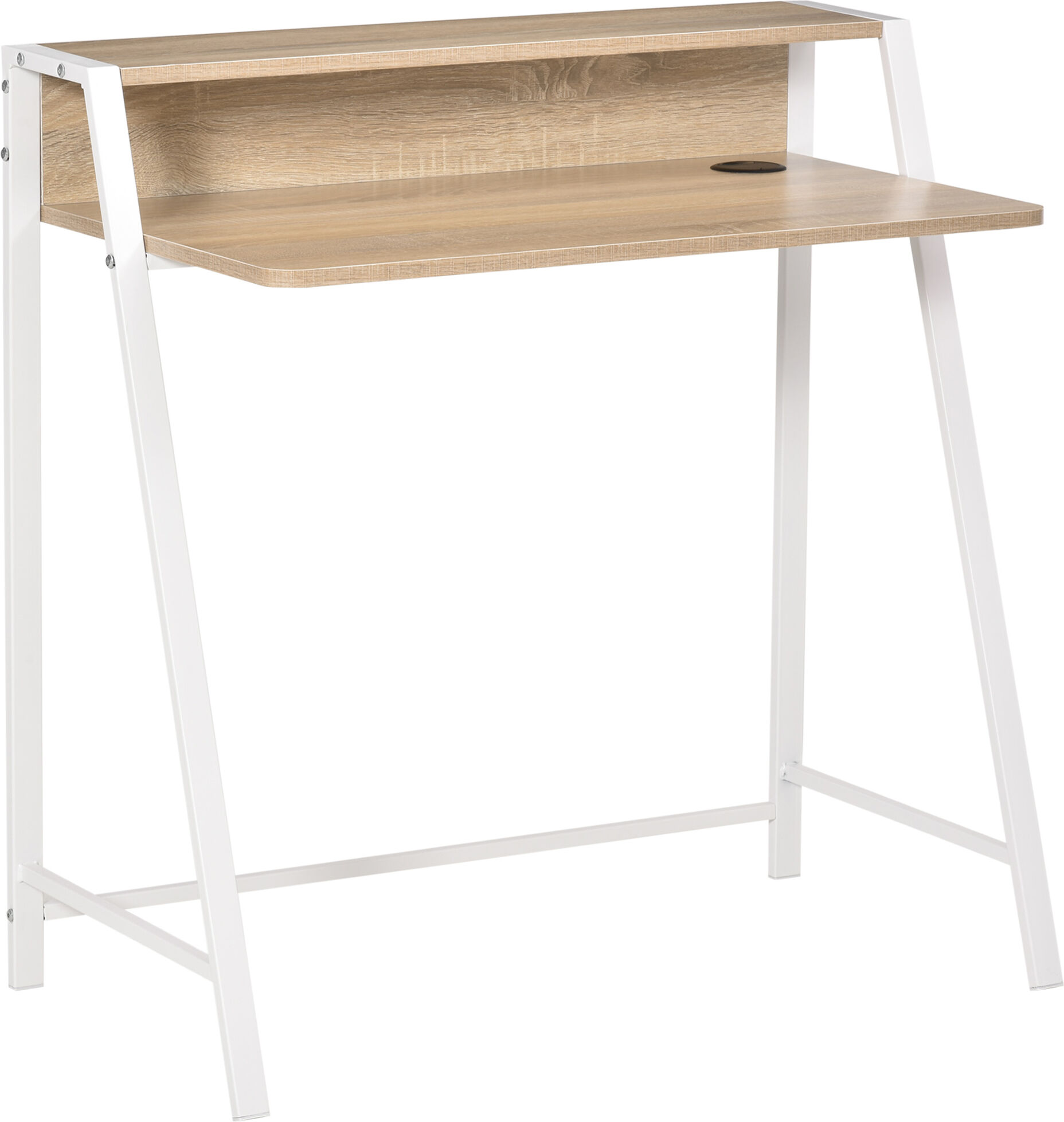 Homcom Escritorio Mesa de Ordenador 84x45x85cm con Encimera de Madera y Patas de Metal Estilo Moderno para Oficina Roble