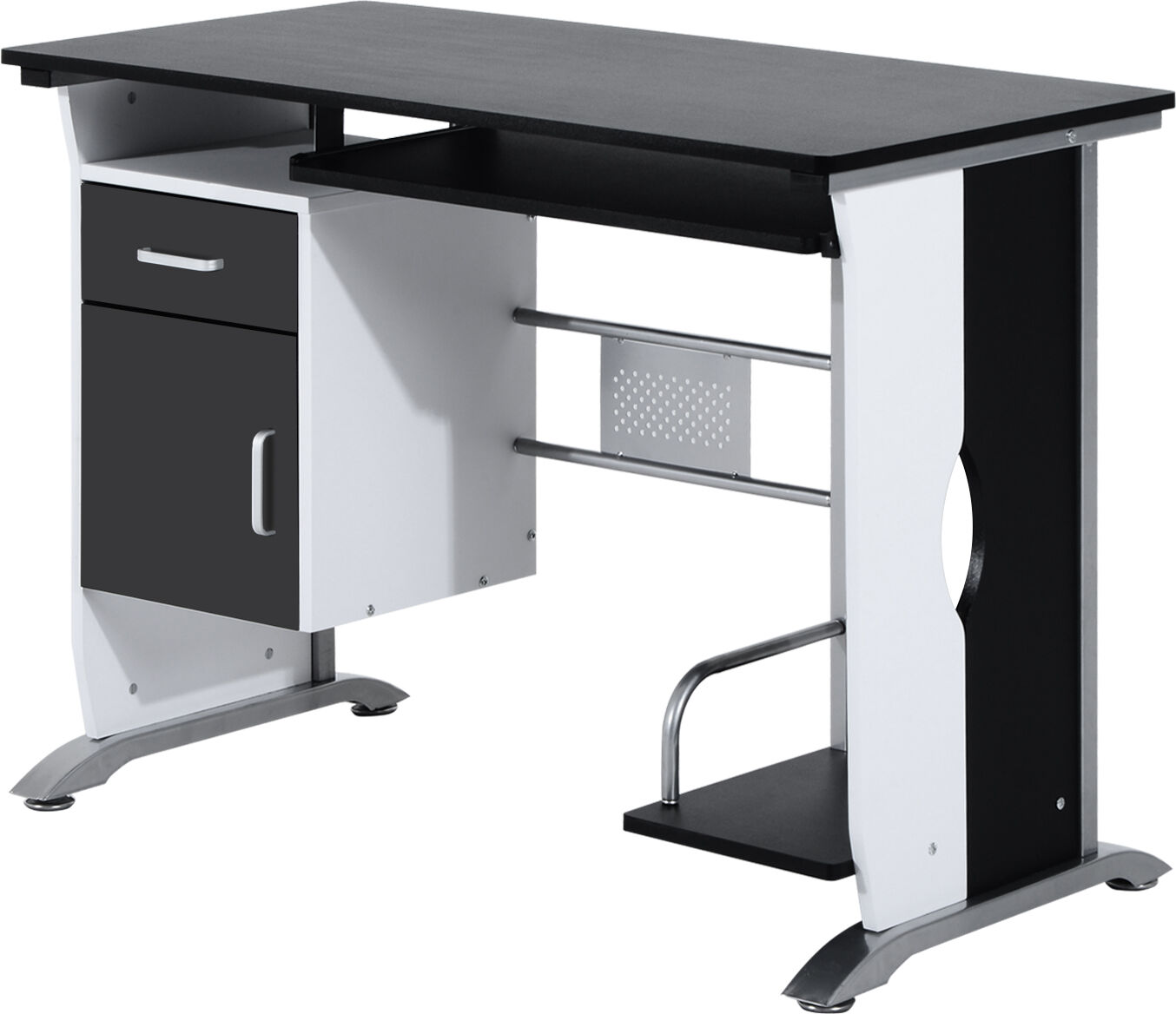 Homcom Mesa de Ordenador Escritorio de PC Mesa con Armario para Hogar 100x52x75cm Negro y Plata Aosom