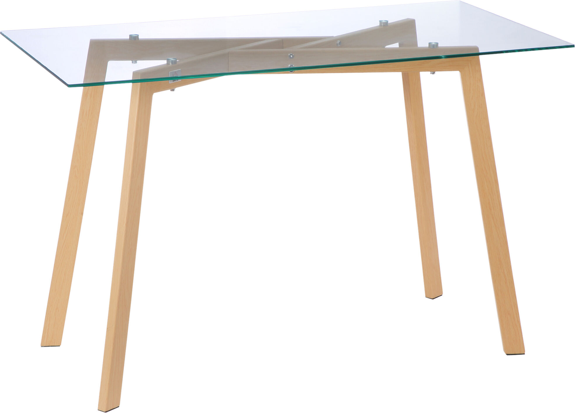 Homcom Mesa de Comedor para 4 Personas con Encimera de Cristal y Patas de Acero Efecto Madera 120x60x76 cm Transparente