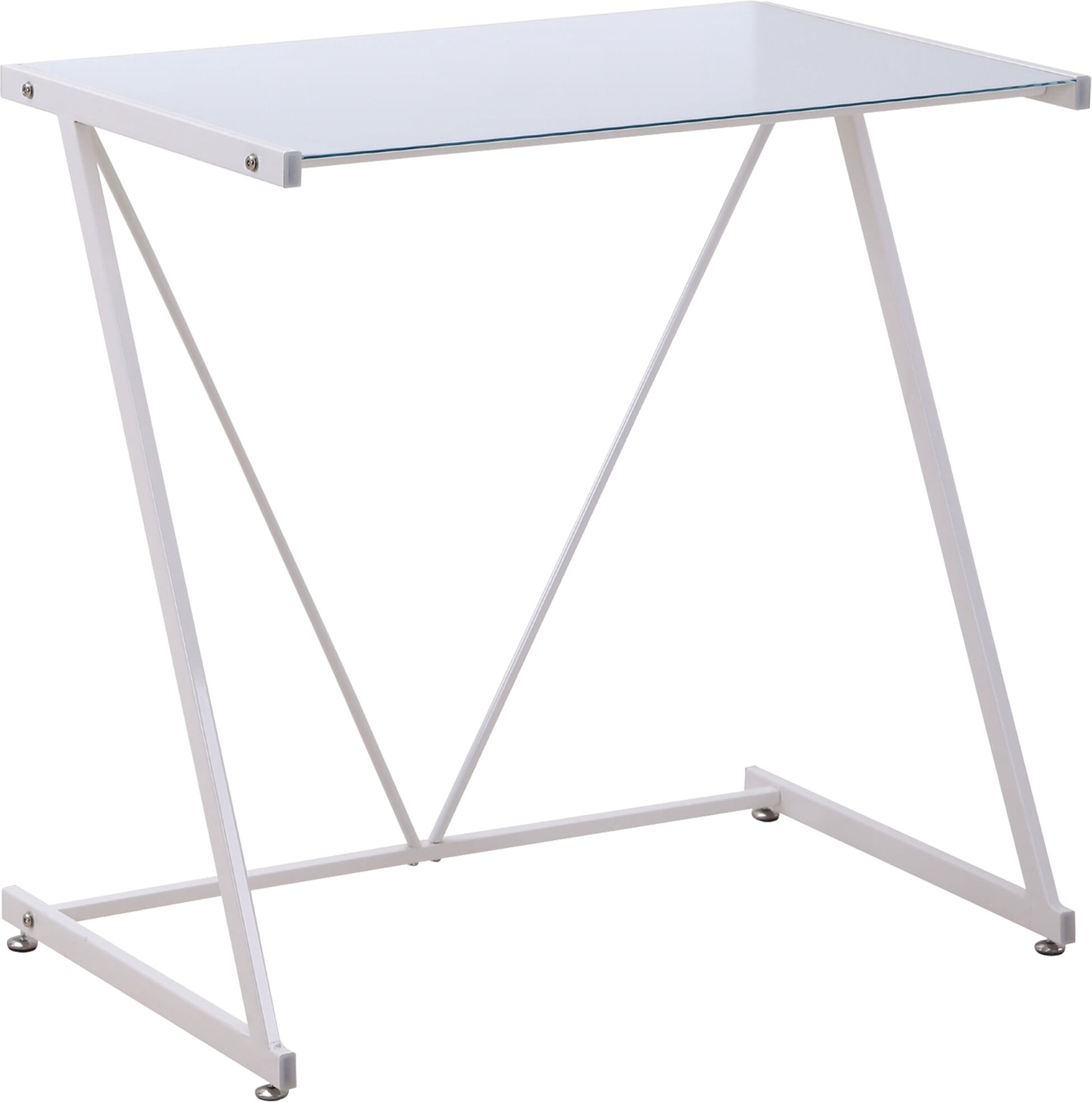 Homcom Escritorio Mesa de Ordenador 80x50x75cm con Encimera de Vidrio Templado y Patas de Metal Carga 80 kg Estilo Moderno para Oficina Estudio Blanco