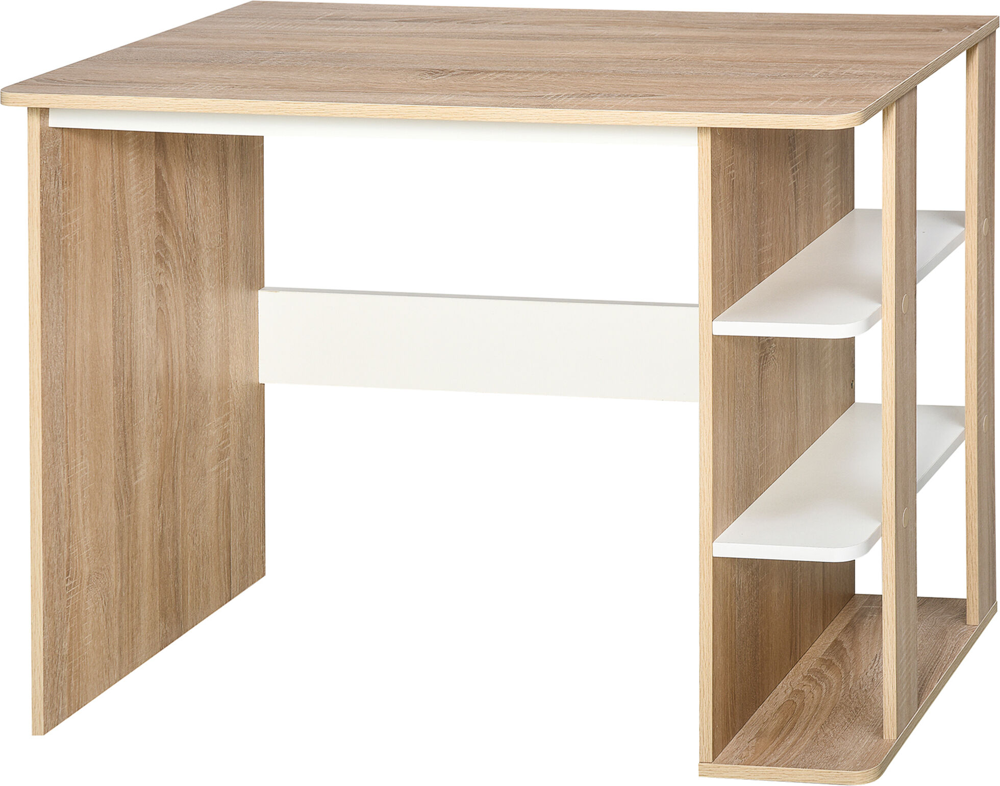 Homcom Mesa de Escritorio 2 en 1 con Estante de 3 Niveles Superficie Espacio Almacenaje Amplio Mesa de Oficina Dormitorio Estudio 100x55x74 cm Madera