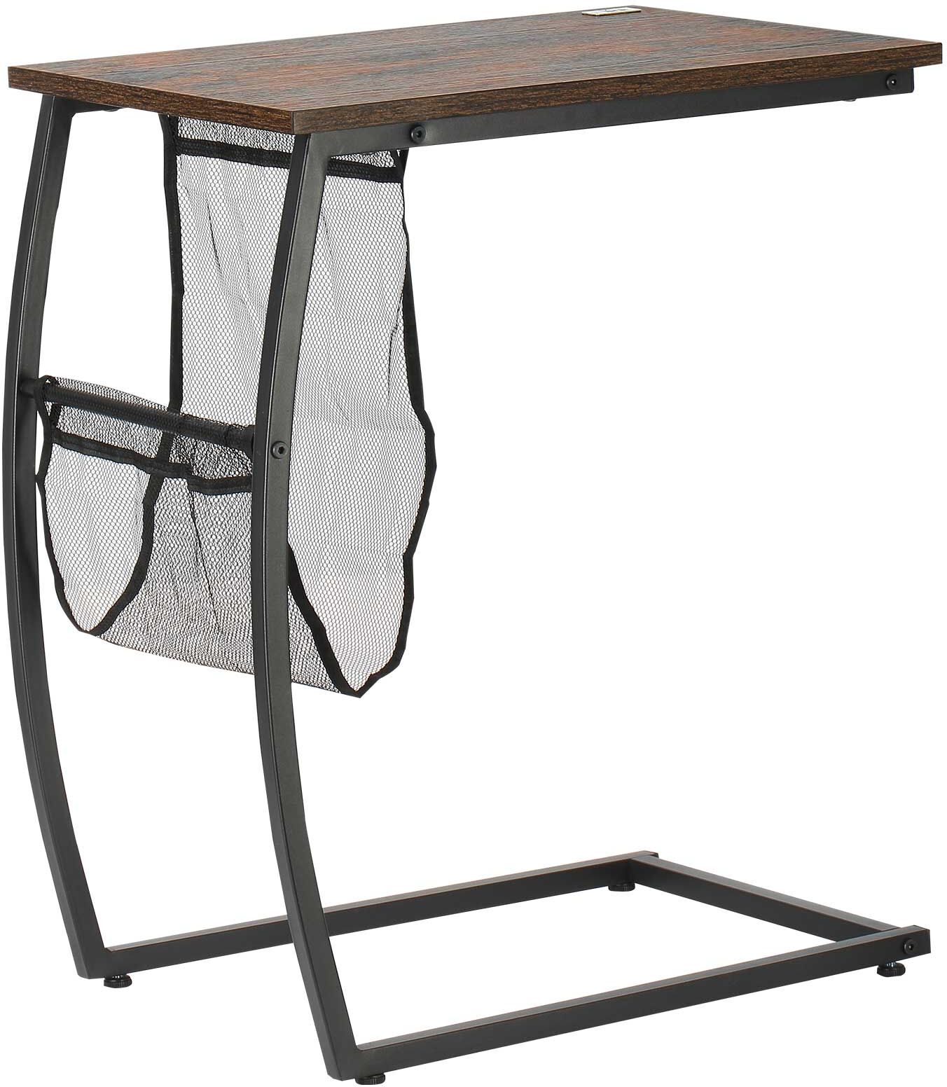 Homcom Mesa Auxiliar para Sofá y Cama en Forma de C con Bolsillo de Almacenaje Mesa Lateral para Salón 53x35x64,5 cm Marrón Rústico Aosom.es