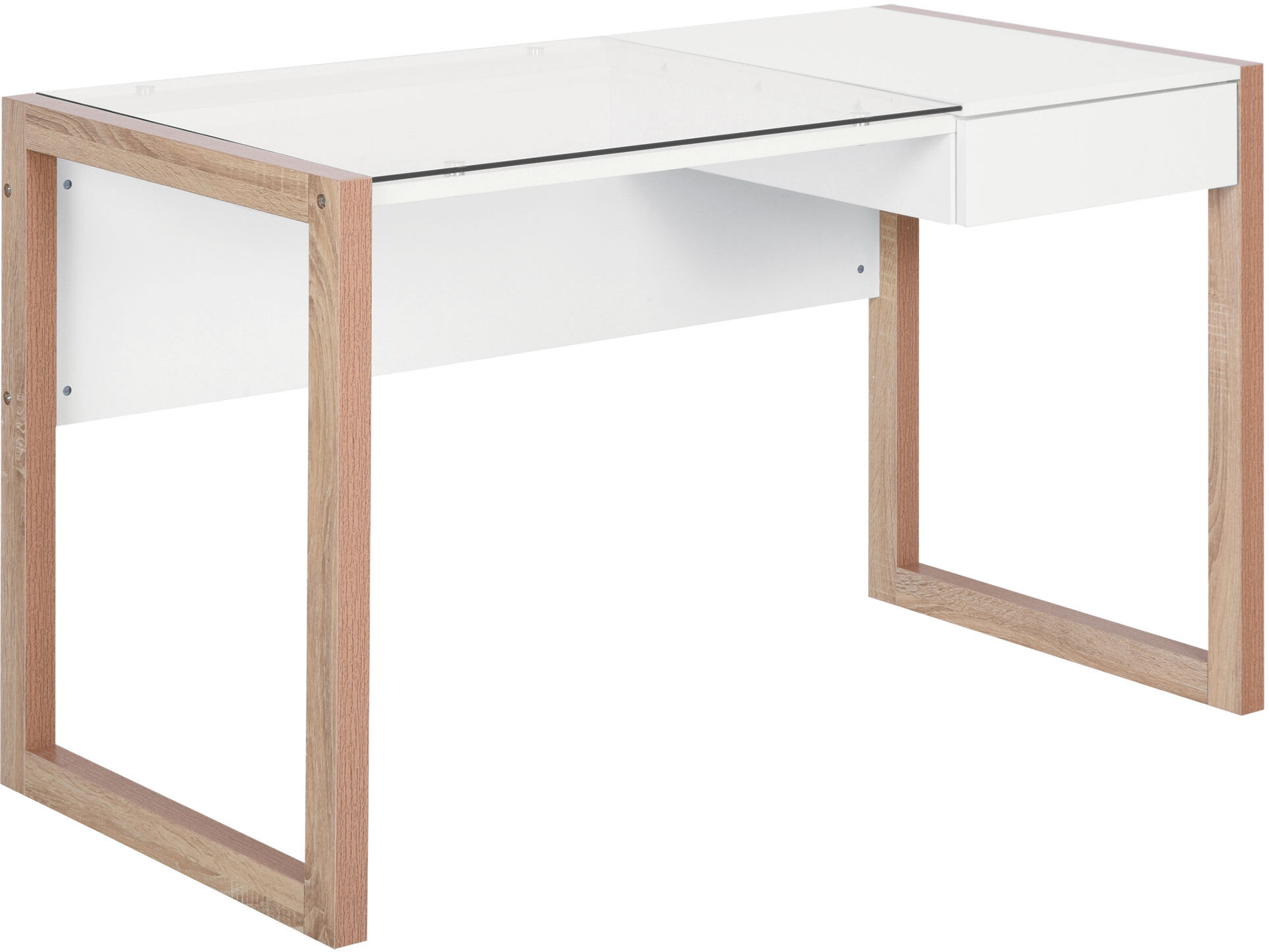 Homcom Mesa de Ordenador Mesa de Escritorio Diseño Moderno con Tablero de Vidrio Templado Cajón Combinación de Estilos 120x60x75 cm Blanco Aosom