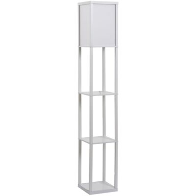 Homcom Lámpara de Pie de Madera con Estantes para Almacenaje Diseño Elegante para Salón Dormitorio Bombilla E27 40W 26x26x160 cm Blanco Aosom España Homcom Lámpara de Pie de Madera con Estantes para Almacenaje Diseño Elegante para Salón Dormitorio Bombilla E27 40W 26x26x160 cm Blanco Aosom España