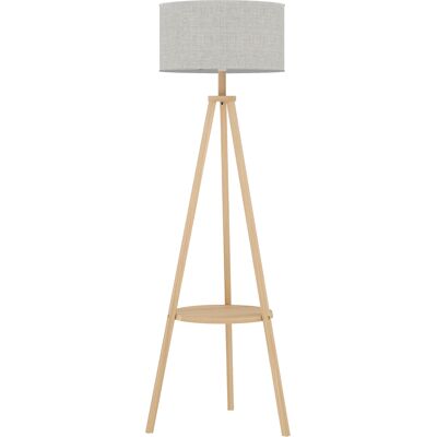 Homcom Lámpara de Pie Tipo Trípode con Estructura de Madera Natural y Pantalla de Tela Gris con Estante Integrado 48x48x153 cm Homcom Lámpara de Pie Tipo Trípode con Estructura de Madera Natural y Pantalla de Tela Gris con Estante Integrado 48x48x153 cm