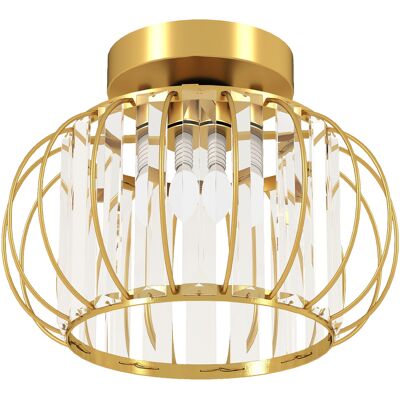 Homcom Plafoniera LED Moderna y Minimalista de Jaula con 18 Cristales, en Metal Dorado, Ø27x19 cm Homcom Plafoniera LED Moderna y Minimalista de Jaula con 18 Cristales, en Metal Dorado, Ø27x19 cm