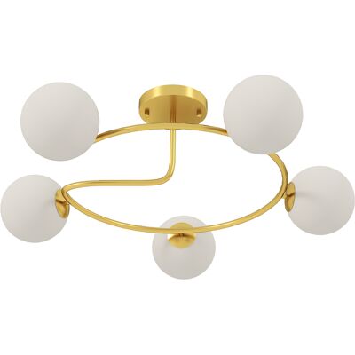 Homcom Lámpara de techo candelabro moderna, luminaria de techo de 5 luces con portalámparas G9, montaje semienrasado, dorado y blanco Aosom España Homcom Lámpara de techo candelabro moderna, luminaria de techo de 5 luces con portalámparas G9, montaje semienrasado, dorado y blanco Aosom España