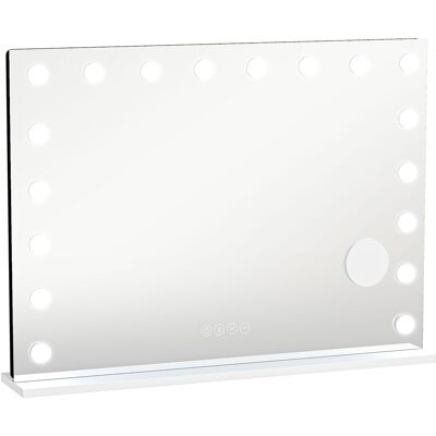 Homcom Espejo de maquillaje estilo Hollywood con 18 lámparas LED regulables, 3 colores, luz RGB, altavoz Bluetooth, aumento 10x Blanco Homcom Espejo de maquillaje estilo Hollywood con 18 lámparas LED regulables, 3 colores, luz RGB, altavoz Bluetooth, aumento 10x Blanco