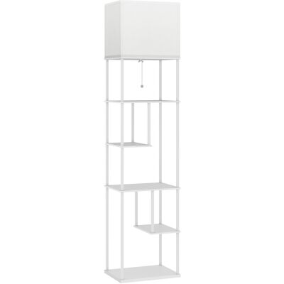 Homcom Lámpara de Pie con Estantes Temperaturas de Color Ajustable 3000K-6500K Control Remoto Bombilla E27 Blanco Homcom Lámpara de Pie con Estantes Temperaturas de Color Ajustable 3000K-6500K Control Remoto Bombilla E27 Blanco