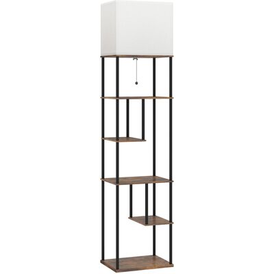 Homcom Lámpara de pie con estantes, lámpara de salón regulable, control remoto, 40 x 29 x 171 cm, marrón rústico Homcom Lámpara de pie con estantes, lámpara de salón regulable, control remoto, 40 x 29 x 171 cm, marrón rústico
