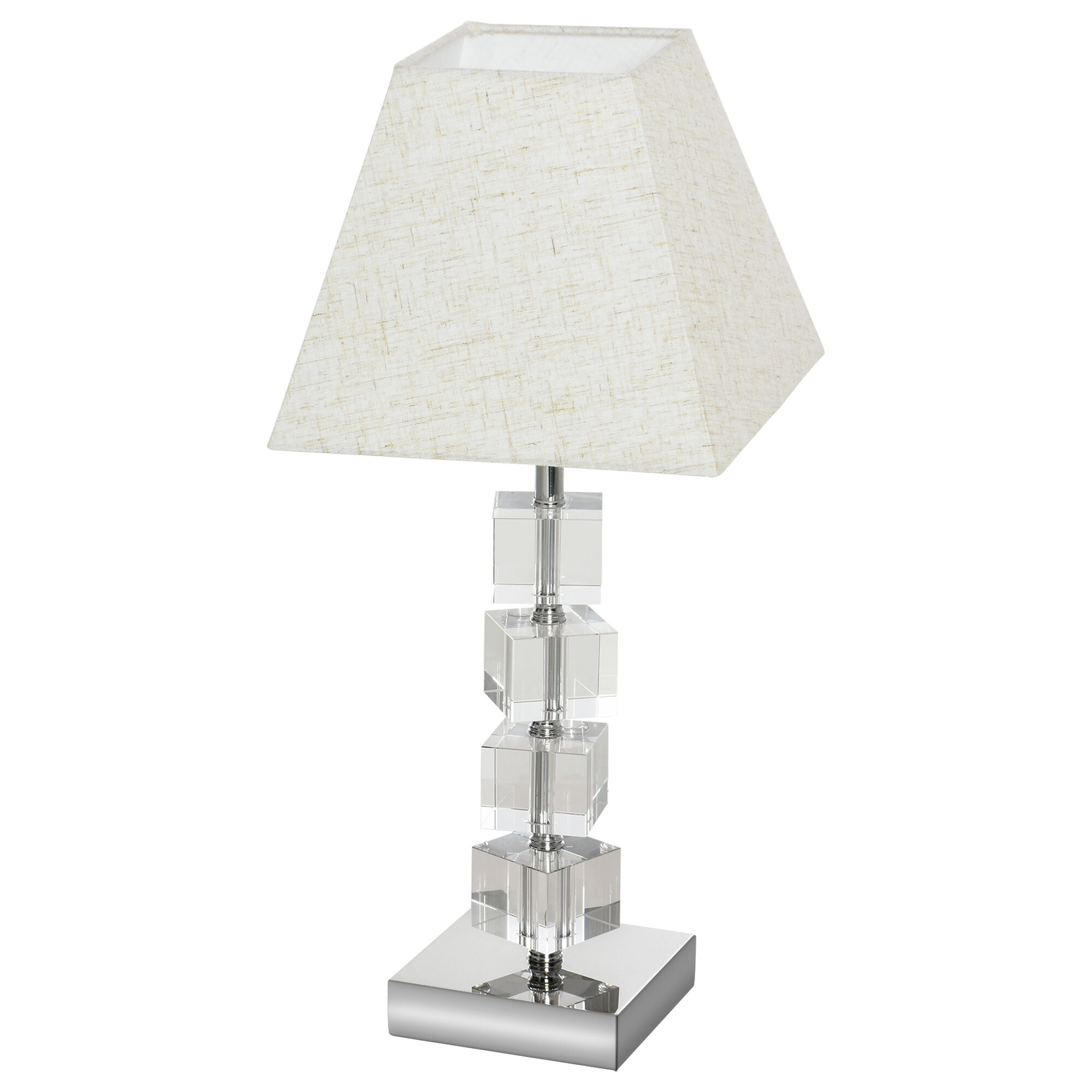 Homcom Lámpara de Mesita de Noche con Casquillo E14 Máx. 40W Cristal Giratorio y Base de Metal para Dormitorio 20x20x47cm Crema