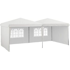 Outsunny Carpa de Jardín Plegable 6x3 m con Paredes Laterales Carpa para Fiestas Altura Ajustable con Bolsa de Transporte Blanco