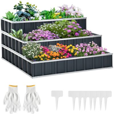 Outsunny Huerto Urbano de 3 Niveles de Jardín Acero 118x118x62 cm Arriate de Escalera para Cultivos Plantas Flores para Terraza Exterior Gris Aosom España Outsunny Huerto Urbano de 3 Niveles de Jardín Acero 118x118x62 cm Arriate de Escalera para Cultivos Plantas Flores para Terraza Exterior Gris Aosom España