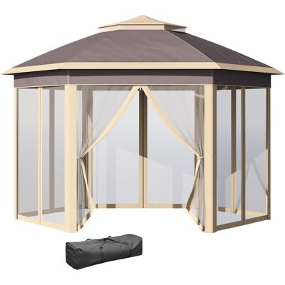Outsunny Cenador de Jardín Hexagonal 4,05x3,4x2,85 m con Doble Techo 6 Mosquiteras Desmontables Bolsa y Anti-UV Beige Aosom España Outsunny Cenador de Jardín Hexagonal 4,05x3,4x2,85 m con Doble Techo 6 Mosquiteras Desmontables Bolsa y Anti-UV Beige Aosom España