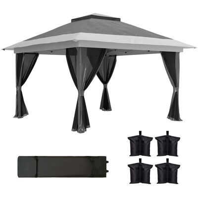 Outsunny Cenador Plegable 3,6x3,6 m, Altura Ajustable Laterales de Malla con protección uv Bolsa con Ruedas y Bolsas de Arena Gris Aosom España Outsunny Cenador Plegable 3,6x3,6 m, Altura Ajustable Laterales de Malla con protección uv Bolsa con Ruedas y Bolsas de Arena Gris Aosom España