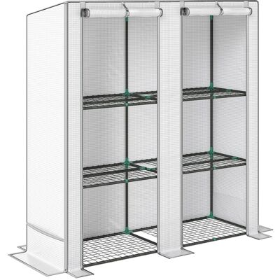 Outsunny Invernadero de Exterior con Techo Inclinado 3 Estantes 2 Puertas Enrollables y Marco de Acero 144x48x152 cm Blanco Outsunny Invernadero de Exterior con Techo Inclinado 3 Estantes 2 Puertas Enrollables y Marco de Acero 144x48x152 cm Blanco
