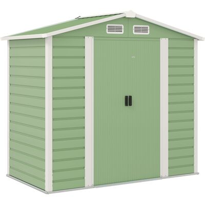 Outsunny Cobertizo Metálico para Jardín 213x120x166/194 cm con Base Refuerzo Puertas Correderas y Ventilaciones Verde Claro Outsunny Cobertizo Metálico para Jardín 213x120x166/194 cm con Base Refuerzo Puertas Correderas y Ventilaciones Verde Claro