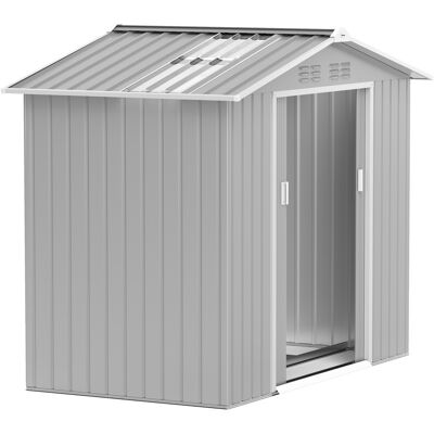 Outsunny Cobertizo Metálico Caseta de Jardín 213x130x185 cm con Puertas Correderas y Claraboya para Almacenamiento Gris Plata Aosom España Outsunny Cobertizo Metálico Caseta de Jardín 213x130x185 cm con Puertas Correderas y Claraboya para Almacenamiento Gris Plata Aosom España