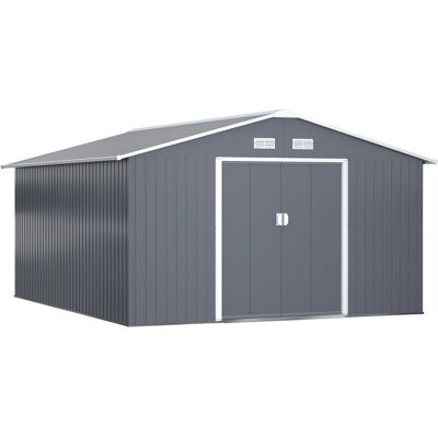 Outsunny Caseta Jardín Cobertizo Exterior Caseta de Acero para Almacenamiento con Puertas Correderas 340x386x200 cm 12,27 m² Gris Aosom España Outsunny Caseta Jardín Cobertizo Exterior Caseta de Acero para Almacenamiento con Puertas Correderas 340x386x200 cm 12,27 m² Gris Aosom España
