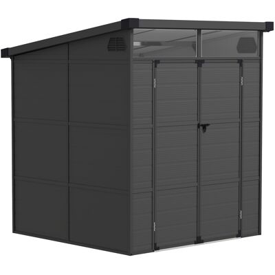 Outsunny Cobertizo para jardín de 1,9 x 1,9 m, Caseta de herramientas de plástico, Puertas bloqueables, 2 aberturas de ventilación, Gris oscuro Outsunny Cobertizo para jardín de 1,9 x 1,9 m, Caseta de herramientas de plástico, Puertas bloqueables, 2 aberturas de ventilación, Gris oscuro