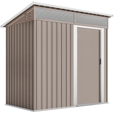 Outsunny Caseta de Jardín Metálica con Puerta Corredera Ventanas y Ventilación para Almacenaje Exterior 195x122x159/182 cm Marrón Outsunny Caseta de Jardín Metálica con Puerta Corredera Ventanas y Ventilación para Almacenaje Exterior 195x122x159/182 cm Marrón
