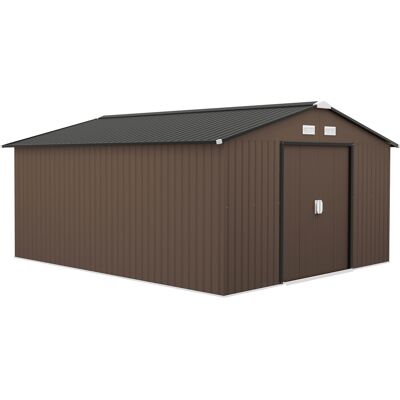 Outsunny Cobertizo de Jardín Exterior 12,4 m² 340x386x200 cm con Puerta Corredera Techo Inclinado y 4 Ventanas Marrón Outsunny Cobertizo de Jardín Exterior 12,4 m² 340x386x200 cm con Puerta Corredera Techo Inclinado y 4 Ventanas Marrón