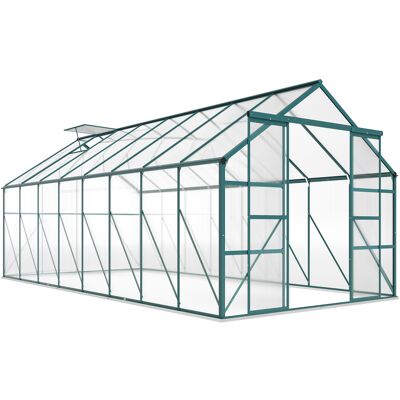 Outsunny Invernadero de jardín de aluminio y policarbonato con base, invernadero con ventana regulable y puerta corredera 244x500x216cm Aosom España Outsunny Invernadero de jardín de aluminio y policarbonato con base, invernadero con ventana regulable y puerta corredera 244x500x216cm Aosom España