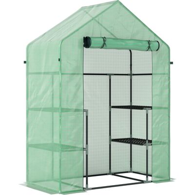 Outsunny Invernadero de Jardín con 2 Repisas a 3 Niveles y Entrada con Cremallera, en Acero y PE, 142x73x195 cm, Verde Aosom España Outsunny Invernadero de Jardín con 2 Repisas a 3 Niveles y Entrada con Cremallera, en Acero y PE, 142x73x195 cm, Verde Aosom España