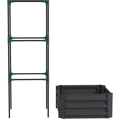 Outsunny Huerto elevado con enrejado, macetero con soporte para trepadoras, fondo abierto, resistente a la intemperie, 61 cm x 61 cm x 140 cm, gris oscuro Aosom España Outsunny Huerto elevado con enrejado, macetero con soporte para trepadoras, fondo abierto, resistente a la intemperie, 61 cm x 61 cm x 140 cm, gris oscuro Aosom España
