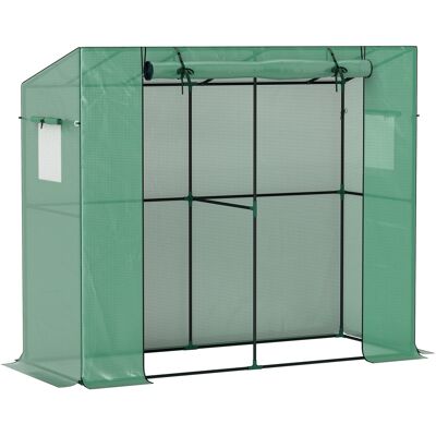 Outsunny Mini-invernadero, invernadero adosado con puerta enrollable y ventanas de malla, resistente a los UV, para flores, plántulas, plantas, Verde Aosom España Outsunny Mini-invernadero, invernadero adosado con puerta enrollable y ventanas de malla, resistente a los UV, para flores, plántulas, plantas, Verde Aosom España