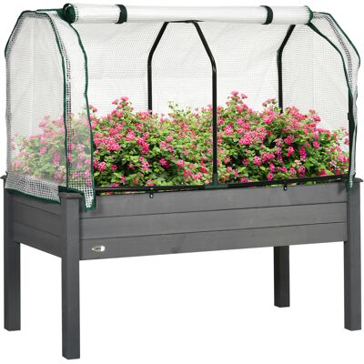Outsunny Huerto con invernadero de jardín, macetero exterior de madera y PE, 121x55x117 cm, Gris oscuro Aosom España Outsunny Huerto con invernadero de jardín, macetero exterior de madera y PE, 121x55x117 cm, Gris oscuro Aosom España