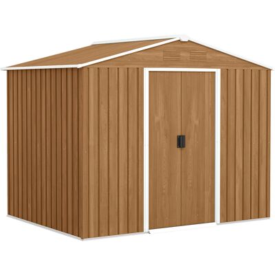 Outsunny Caseta de Jardín en Chapa de Acero con Puertas Correderas, 236x174x190cm, Marrón Aosom España Outsunny Caseta de Jardín en Chapa de Acero con Puertas Correderas, 236x174x190cm, Marrón Aosom España