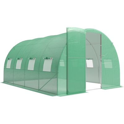Outsunny Invernadero túnel de jardín 12 m², invernadero túnel 295x400x200cm puerta y 8 ventanas, cubierta PE 140 g/m² verde Aosom España Outsunny Invernadero túnel de jardín 12 m², invernadero túnel 295x400x200cm puerta y 8 ventanas, cubierta PE 140 g/m² verde Aosom España