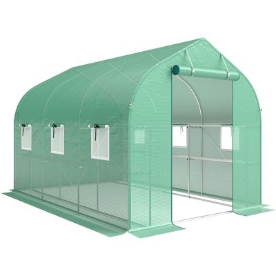 Outsunny Invernadero túnel de jardín 6m², invernadero con estantes, puerta y 6 ventanas, estructura en acero galvanizado, verde Aosom España Outsunny Invernadero túnel de jardín 6m², invernadero con estantes, puerta y 6 ventanas, estructura en acero galvanizado, verde Aosom España