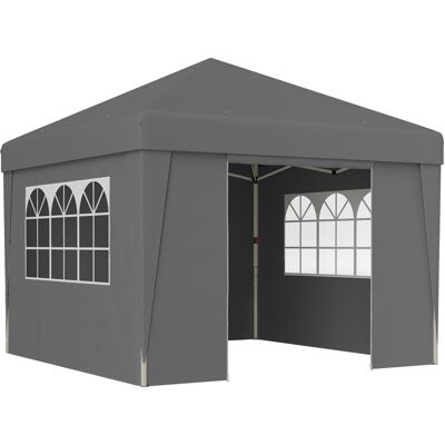 Outsunny Carpa de jardín plegable 3 x 3 x 2,75 m anti-UV 30+ con ventanas + paredes laterales + bolsa de transporte gris oscuro Aosom España Outsunny Carpa de jardín plegable 3 x 3 x 2,75 m anti-UV 30+ con ventanas + paredes laterales + bolsa de transporte gris oscuro Aosom España