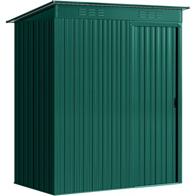 Outsunny Caseta de Jardín en Metal con Rejillas de Ventilación y Puerta Corredera, 159x106x181 cm, Verde Aosom España Outsunny Caseta de Jardín en Metal con Rejillas de Ventilación y Puerta Corredera, 159x106x181 cm, Verde Aosom España