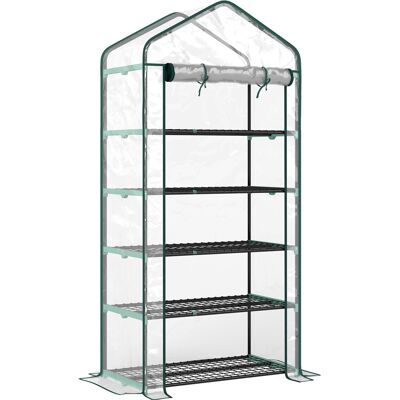 Outsunny Invernadero de jardín PVC con estantes 5 niveles, invernadero de balcón, chasis de acero, puerta con cremallera, 90x49x193cm, transparente Aosom España Outsunny Invernadero de jardín PVC con estantes 5 niveles, invernadero de balcón, chasis de acero, puerta con cremallera, 90x49x193cm, transparente Aosom España