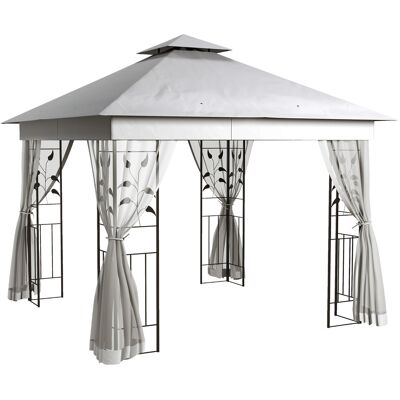 Outsunny Pabellón con doble techo, 3x3 m impermeable, estable, resistente al invierno, pabellón de jardín con mosquitera, Gris claro Aosom España Outsunny Pabellón con doble techo, 3x3 m impermeable, estable, resistente al invierno, pabellón de jardín con mosquitera, Gris claro Aosom España