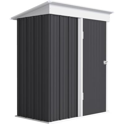 Outsunny Cobertizo de jardín, cobertizo exterior de acero corrugado, diseño de pared, estantes ajustables, puerta cerrable Gris oscuro Aosom España Outsunny Cobertizo de jardín, cobertizo exterior de acero corrugado, diseño de pared, estantes ajustables, puerta cerrable Gris oscuro Aosom España