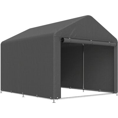 Outsunny Cobertizo de jardín tienda de almacenamiento impermeable refugio para moto puerta enrollable cremallera, 200 x 238 x 183 cm, gris oscuro Aosom España Outsunny Cobertizo de jardín tienda de almacenamiento impermeable refugio para moto puerta enrollable cremallera, 200 x 238 x 183 cm, gris oscuro Aosom España