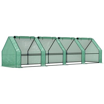 Outsunny Mini Invernadero de Jardín de 4 Puertas Enrollables con Cubierta Alargada, en Acero y PE, 360x90x90 cm, Verde Aosom España Outsunny Mini Invernadero de Jardín de 4 Puertas Enrollables con Cubierta Alargada, en Acero y PE, 360x90x90 cm, Verde Aosom España