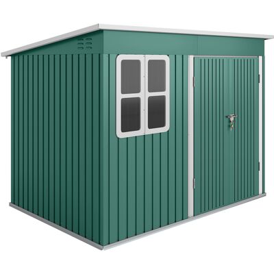 Outsunny Cobertizo metálico para almacenamiento de herramientas de jardín, con ventana, puerta ancha, 260 x 177 x 190 cm, verde Aosom España Outsunny Cobertizo metálico para almacenamiento de herramientas de jardín, con ventana, puerta ancha, 260 x 177 x 190 cm, verde Aosom España