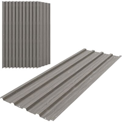 Outsunny Lote de 12 paneles de acero galvanizado resistentes a la intemperie, 129 x 45 cm, efecto madera gris claro Aosom España Outsunny Lote de 12 paneles de acero galvanizado resistentes a la intemperie, 129 x 45 cm, efecto madera gris claro Aosom España