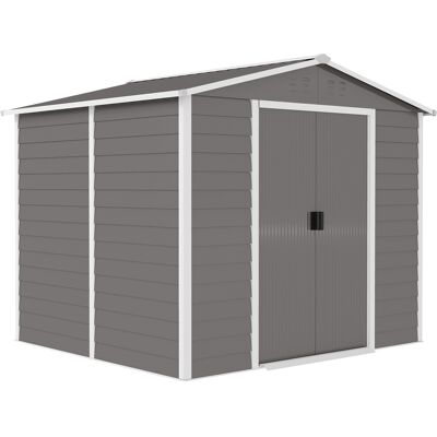 Outsunny Cobertizo metálico para herramientas, resistente a la intemperie e inoxidable, cerrable, 2,40 x 2,06 x 1,98 m, Gris claro Aosom España Outsunny Cobertizo metálico para herramientas, resistente a la intemperie e inoxidable, cerrable, 2,40 x 2,06 x 1,98 m, Gris claro Aosom España
