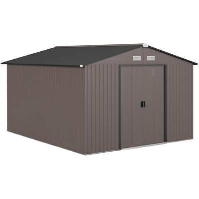 Outsunny Caseta de Jardín con 2 Puertas Correderas y 4 Rejillas de Ventilación en Acero, 322x277x192 cm, Marrón Aosom España Outsunny Caseta de Jardín con 2 Puertas Correderas y 4 Rejillas de Ventilación en Acero, 322x277x192 cm, Marrón Aosom España
