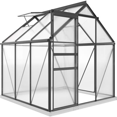 Outsunny Invernadero de Policarbonato y Aluminio con Puerta Abatible y Ventana de Techo, 3.6㎡, Gris Outsunny Invernadero de Policarbonato y Aluminio con Puerta Abatible y Ventana de Techo, 3.6㎡, Gris