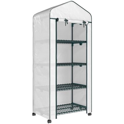 Outsunny Invernadero de Exterior con 4 Estantes Ruedas Puerta Enrollable Cubierta de PE y Marco de Acero 69x50x165 cm Blanco Outsunny Invernadero de Exterior con 4 Estantes Ruedas Puerta Enrollable Cubierta de PE y Marco de Acero 69x50x165 cm Blanco