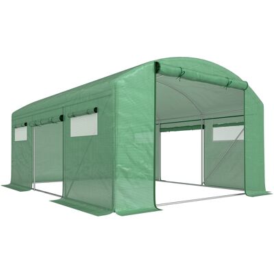 Outsunny Invernadero de Túnel 4x3x2 m con 6 Ventanas 3 Puertas Enrollables Cubierta de PE y Estructura de Acero Galvanizado Verde Outsunny Invernadero de Túnel 4x3x2 m con 6 Ventanas 3 Puertas Enrollables Cubierta de PE y Estructura de Acero Galvanizado Verde