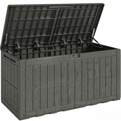 Outsunny Arcón Exterior Capacidad 440L de Resina Resistente al Agua y a los Rayos UV con Tapa Bloqueable Barras de Gas Café Outsunny Arcón Exterior Capacidad 440L de Resina Resistente al Agua y a los Rayos UV con Tapa Bloqueable Barras de Gas Café